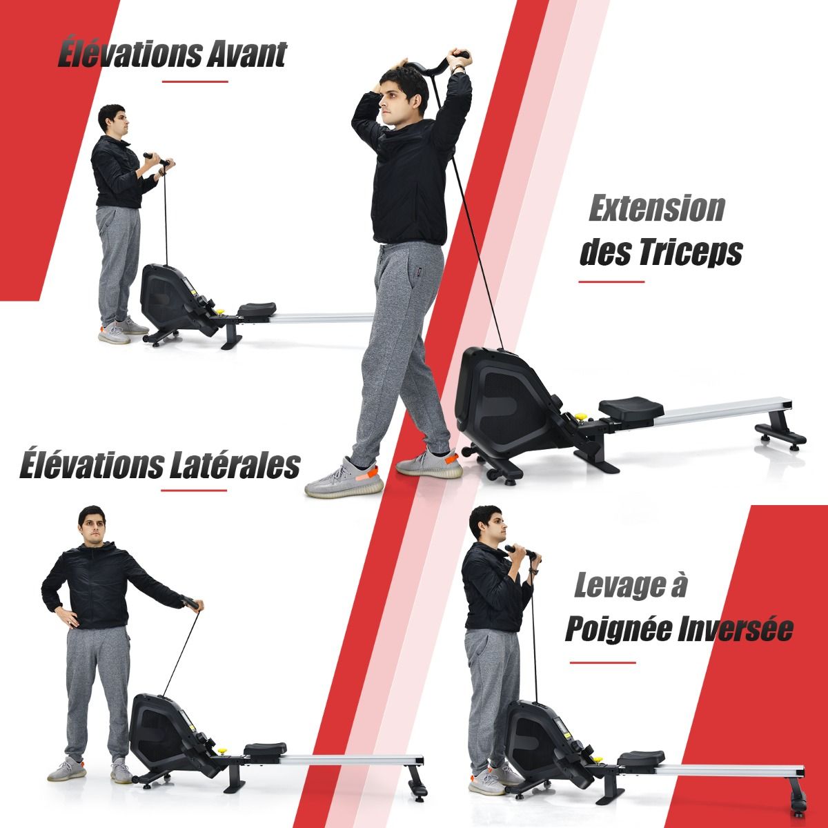 Rameur Magntique Rsistance 8 Niveaux Pliable 2 Roues Flexibles Rail Coulissant en Aluminium Ecran LCD Support d'Appareil -