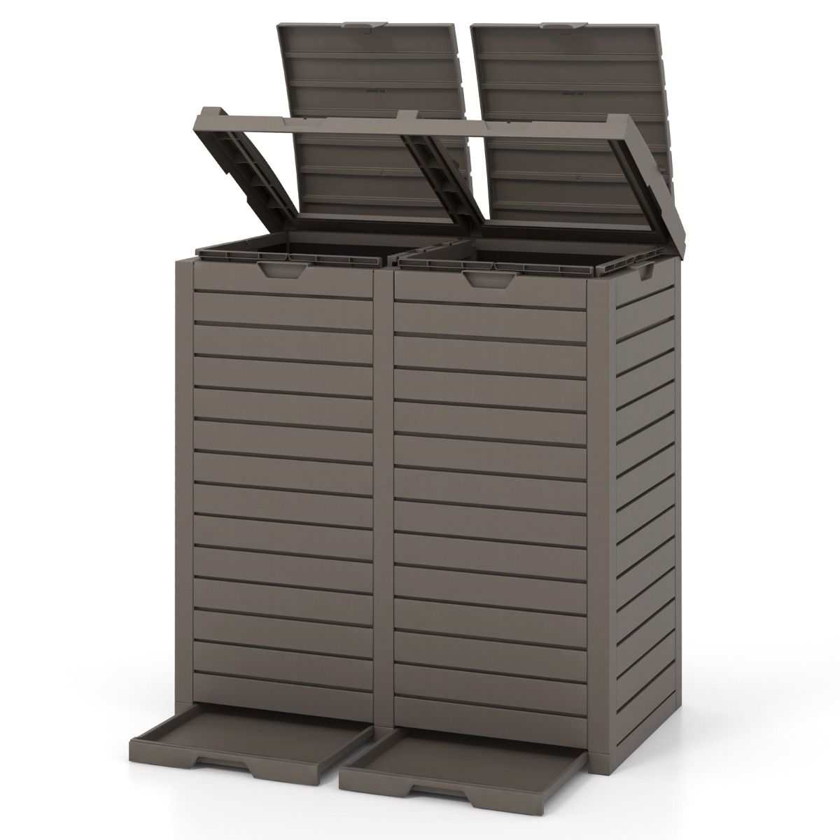 Poubelle d'Extrieur 135 L Poubelle Etanche  Double Seau Couvercle  Plusieurs Niveaux Bac d'Egouttage Poigne Dcoupe Poubelle Marron -
