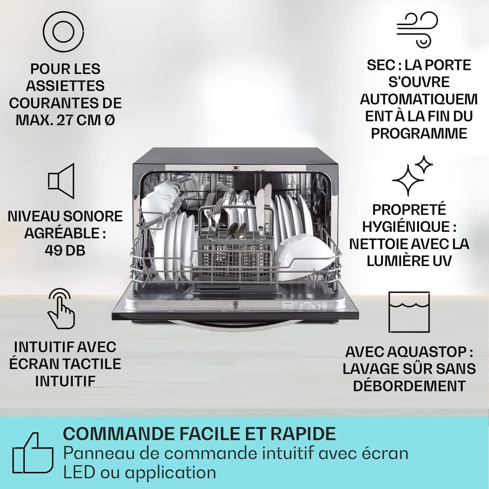 Mini Lave Vaisselle de Table de 8 Couvert,Silencieux,6 Programmes de Lavage,Portable,Facile à Installer pour la Maison et Bureau -