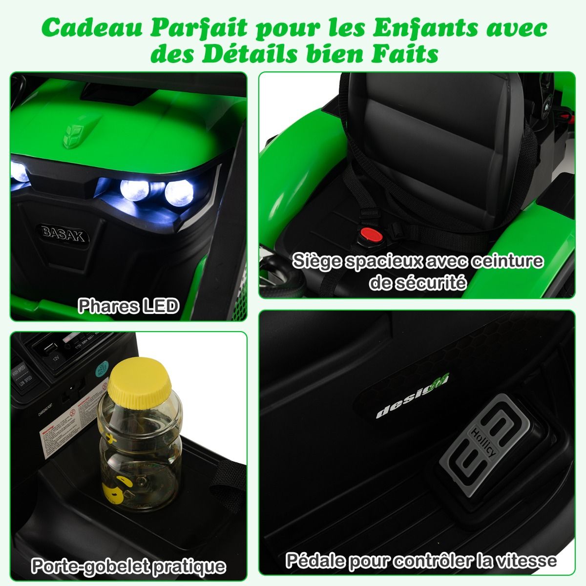 Tracteur Electrique 12 V pour Enfants 3-5 km/h Tlcommande MP3 USB Vert/Jaune -