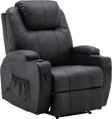 M MCombo Fauteuil Relax électrique Fauteuil de Massage Fauteuil TV Fonction inclinable Vibration Chauffage 7061 Nouveau modèle (Simili Cuir Noir)