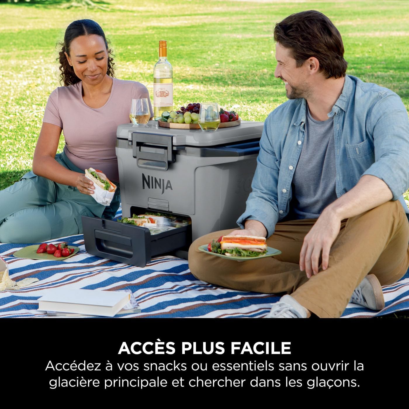 Ninja FrostVault Hard Cooler Glacière de Haute qualité, Conserve la Glace Jusqu' Jours, tiroir Rangement Sec intégré à température de réfrigérateur