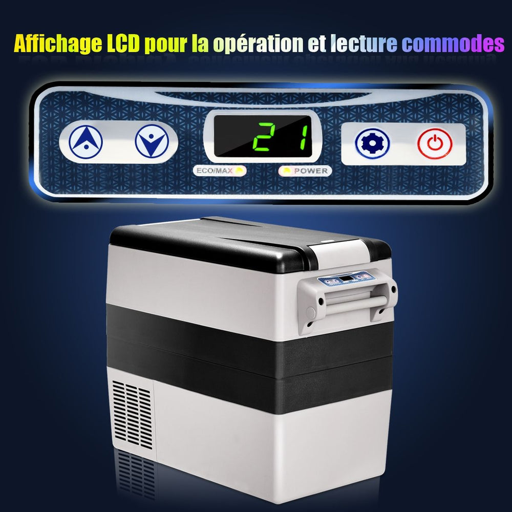 Réfrigérateur 52l de Voiture -20+10Mini Réfrigérateur Portable Ecran Lcd Adaptateur 69x34,5x52,5cm Noir+Gris -