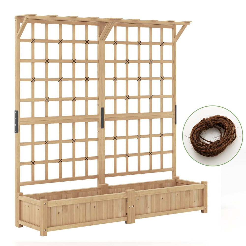 Jardinière avec 2 Treillis 2 Bacs Toit Suspendu en Bois Lit de Jardin Surélevé avec 4 Trous de Drainage 180 x 48 x 183 cm Orange -