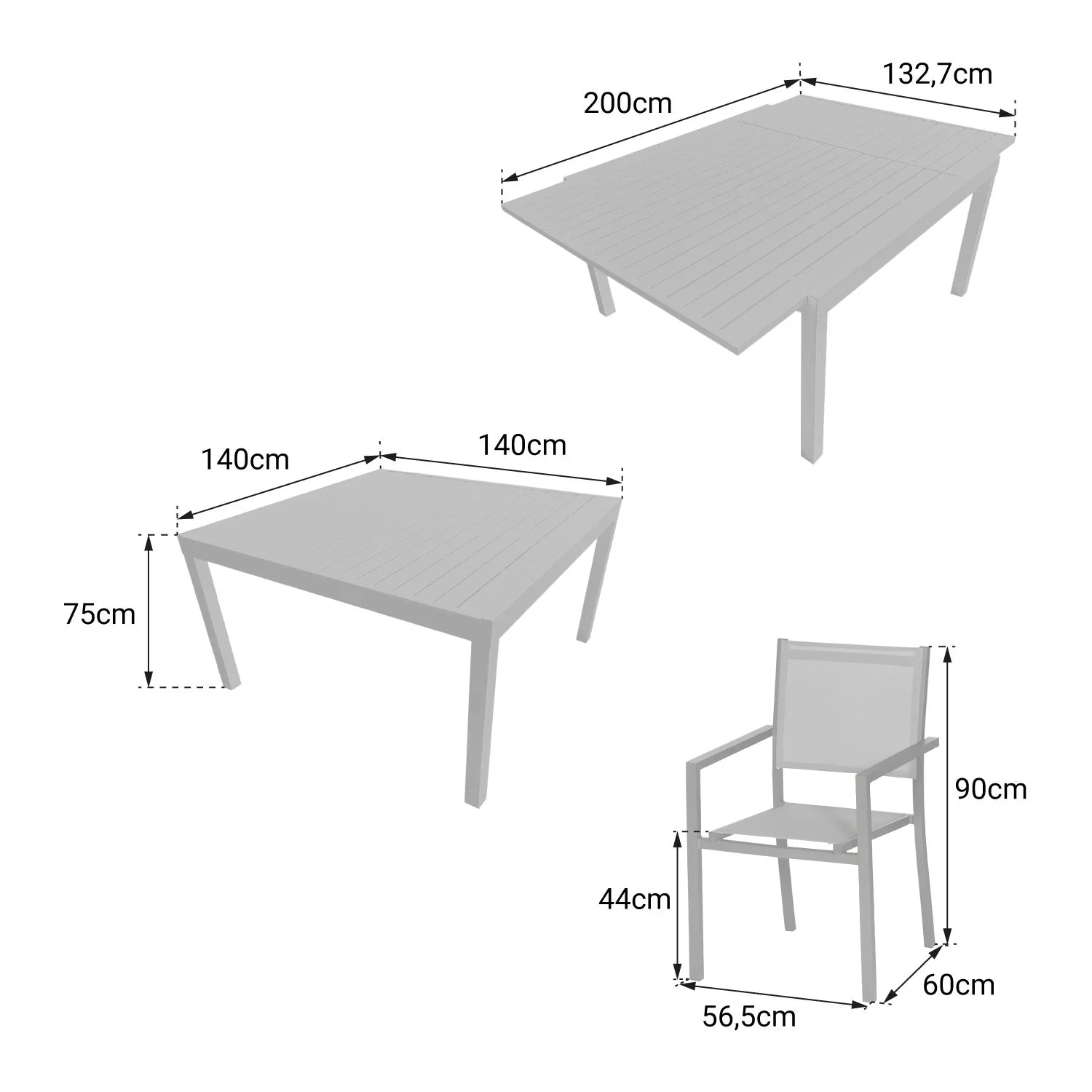 Salon de jardin extensible 10 places de 140/200cm en textilène gris - aluminium anthracite VENEZIA -