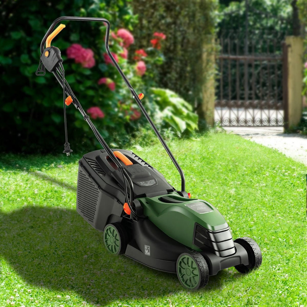 Tondeuse à Gazon Électrique Filaire 1500 W 4015 TR/Min Boîte de Collecte 35 L 3 Hauteur Réglables 25-65 MM Largeur de Coupe 34 CM Vert -