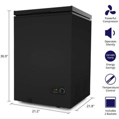 - 3,5 Cu Ft con 2 cestelli rimovibili - Congelatore a scomparsa - Congelatore compatto silenzioso - 7 impostazioni di temperatura - Nero -