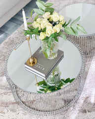 Kare Design Tables basses Wire, argenté/miroir, rond, acier, verre, table basse salon lot de 2, meuble, table de salon, chambre, Ø70cm, Ø60cm
