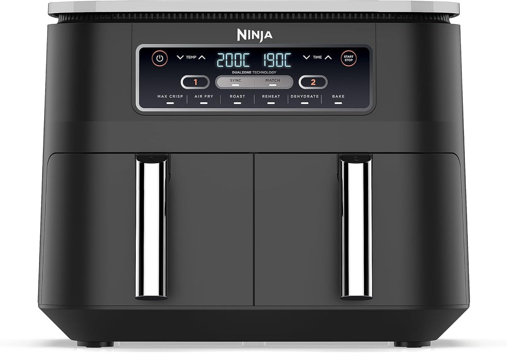 Foodi FlexDrawer Air Fryer,Dual Zone Avec Sparateur Amovible,Grand Tiroir de 10,4 L,7-en-1,Double Zone,Sans Huile,Pices Antiadhsives Compatibles Au Lave-Vaisselle,Noir AF500EU