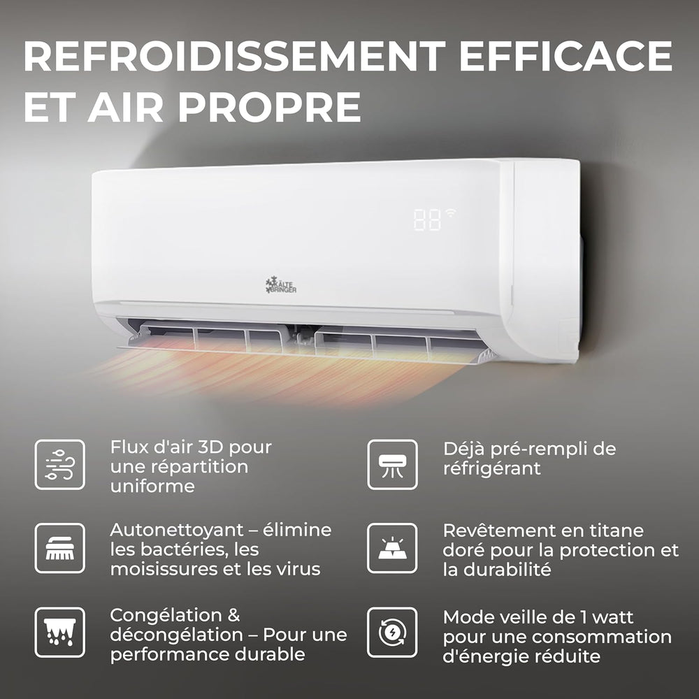 Kältebringer Climatiseur Split - 12000 BTU - 3 5 kW - Avec fonction chauffage WiFi et App - très silencieux & économe en énergie avec support mural - Marque de qualité Allemande
