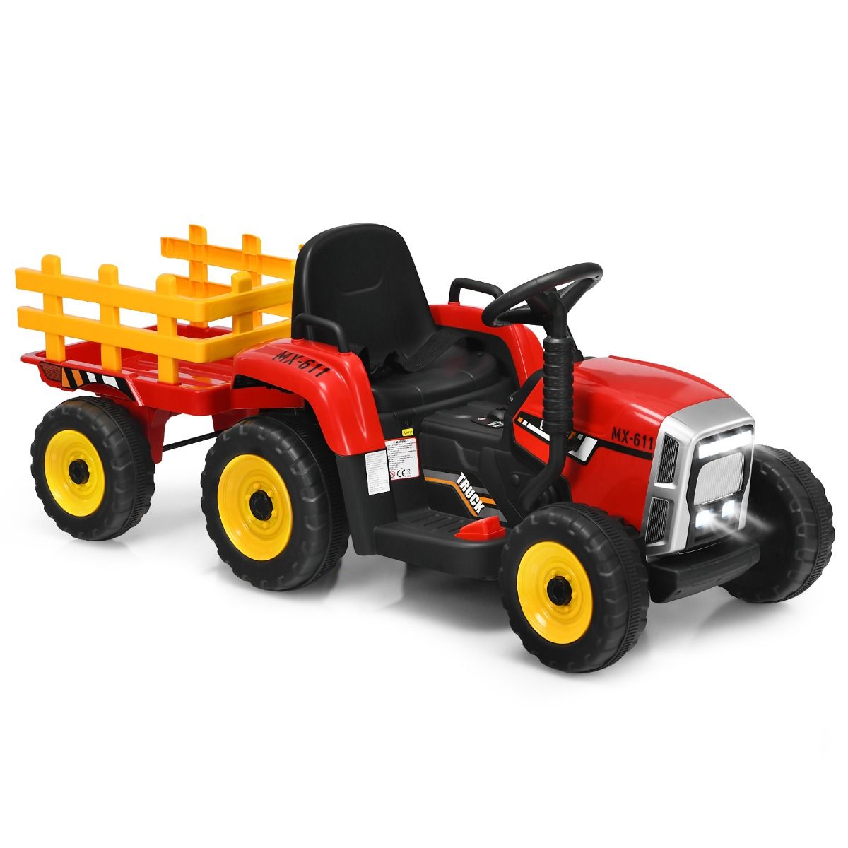 Tracteur Electrique avec Remorque pour Enfants 3 Vitesses Lumires LED Fonctions o USB et Bluetooth Jaune/Rose/Rouge/Vert/Vert Fonc/Noir -