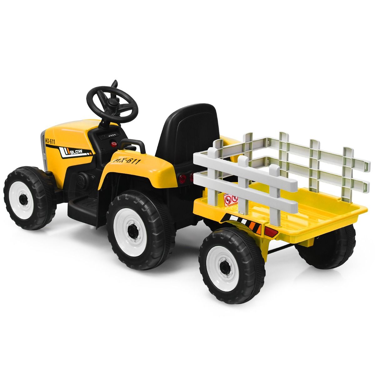 Tracteur Electrique avec Remorque pour Enfants 3 Vitesses Lumières LED Fonctions o USB et Bluetooth Jaune/Rose/Rouge/Vert/Vert Foncé/Noir -