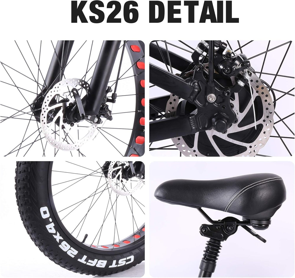 ride66 Vélo électrique VTT pour Homme Adulte,26 Pouces 21Ah Batterie au Lithium Shimano 7 Vitesses,Vélo Homme Fat Bike Noir XL -