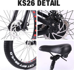 ride66 Vélo électrique VTT pour Homme Adulte,26 Pouces 21Ah Batterie au Lithium Shimano 7 Vitesses,Vélo Homme Fat Bike Noir XL -