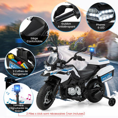 Moto lectrique 12V/7AH pour Enfants 6km/h Modle Policier avec Klaxon Musique Sirne Phares pour 3-8 Ans -