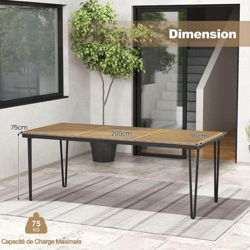 Table pour Jardin de 200 Cm Table d'extérieur pour 8 Personnes avec Trou pour Parasol de 5 Cm Pieds en Métal et Repose-pied Réglables -