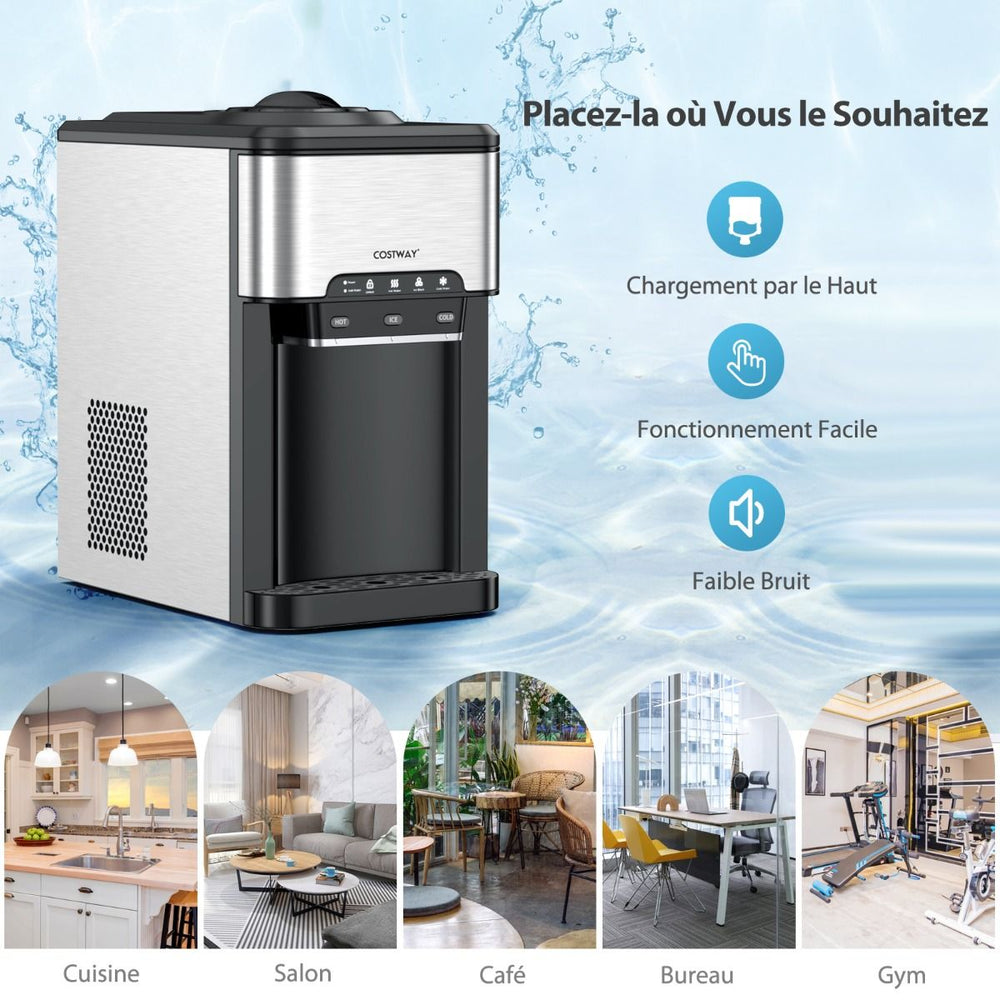 Machine à Glaçons 3 en 1 avec Distributeur d'Eau Froide/Chaude 20 kg en 24h Cube de Glace 6-13 min pour Maison Bureau Bar -