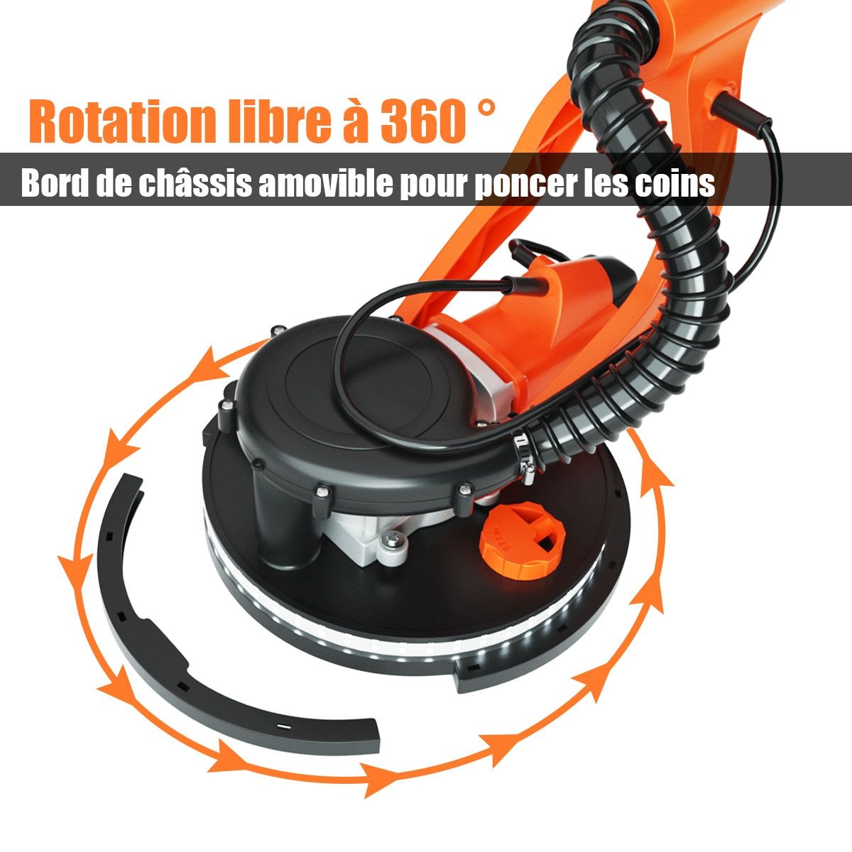 Ponceuse à Plâtre Murale 750W Ø 225mm Aluminium 6 Vitesses Variables Lumières LED Manche Télescopique 12 Disques Abrasifs -