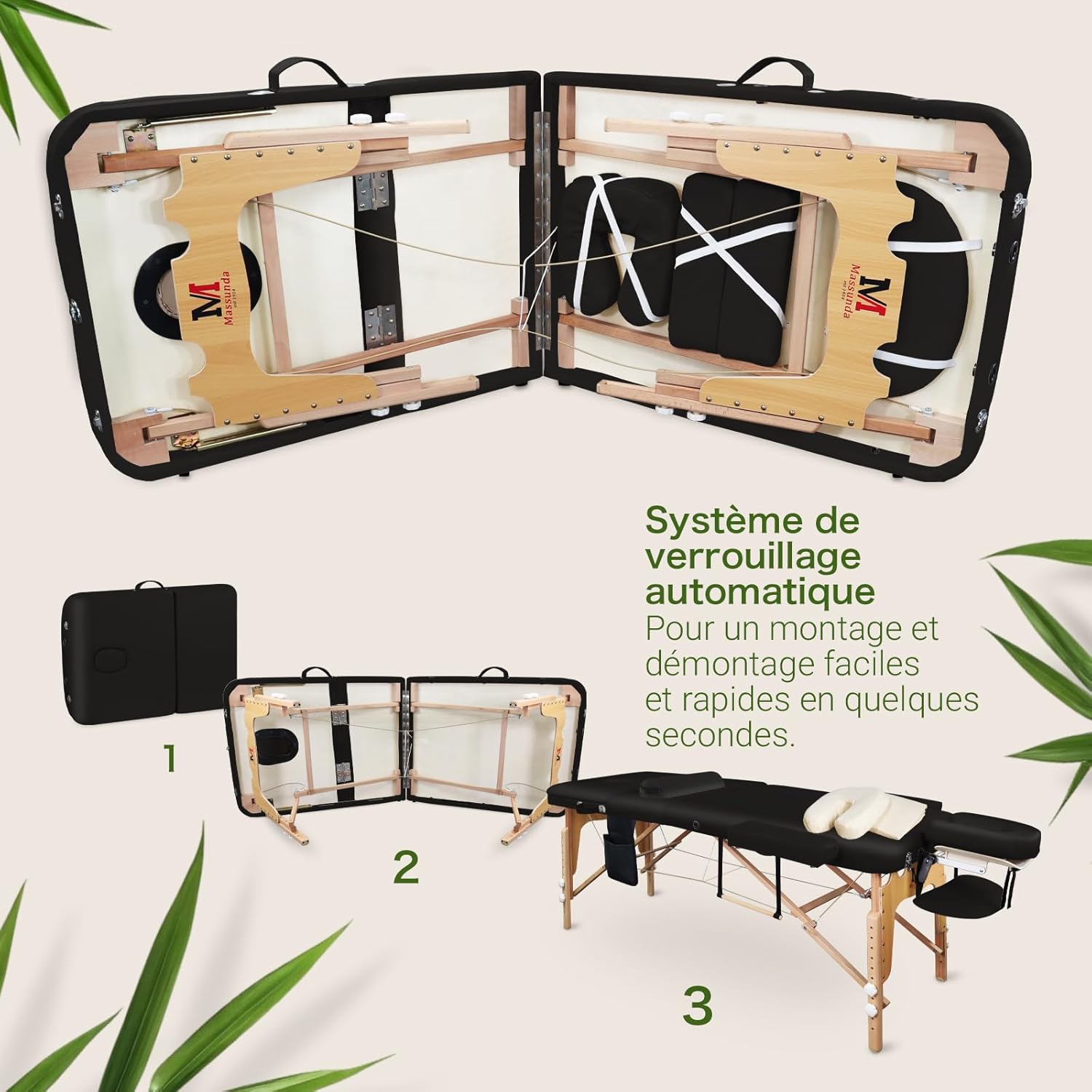 MASSUNDA All INKL Chaise de Massage Pliante et réglable en Hauteur – Table de Massage Mobile en Bois Massif avec Housse en éponge, accoudoirs et dossiers, appuie-tête Ergonomique (Noir)