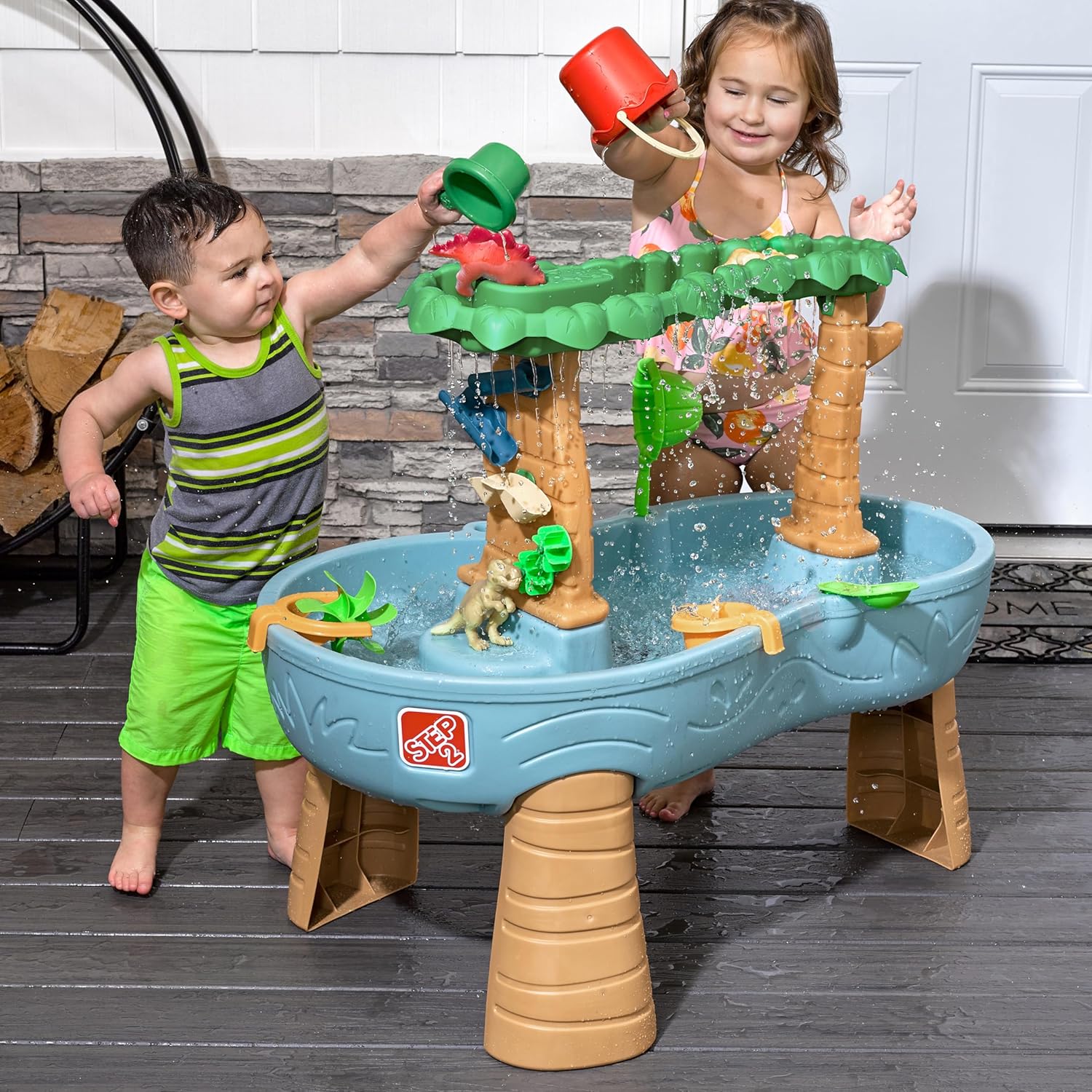 Rain Shower Splash Table d'eau avec 13 Accessoires - Bleu & Vert | Table Jeux d'eau | Table d’activité pour Le Jardin,Table Activité Eau | Table d'eau Extérieur