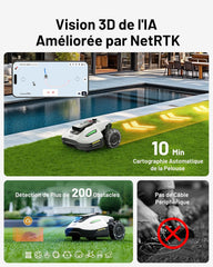 MAMMOTION YUKA Mini 500 Robot Tondeuse sans Fil Périphérique, NetRTK+Vision, Aucune Antenne RTK Requise, Recommandé 500 m², Pente à 50%, Cartographie Automatique, avec Module 4G