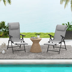 Lot de 2 Chaises Longues Pliantes et Inclinables Dossiers et Accoudoirs Réglables à 10 Niveaux Repose-Pied Rétractable Capacité 150 Kg Gris -