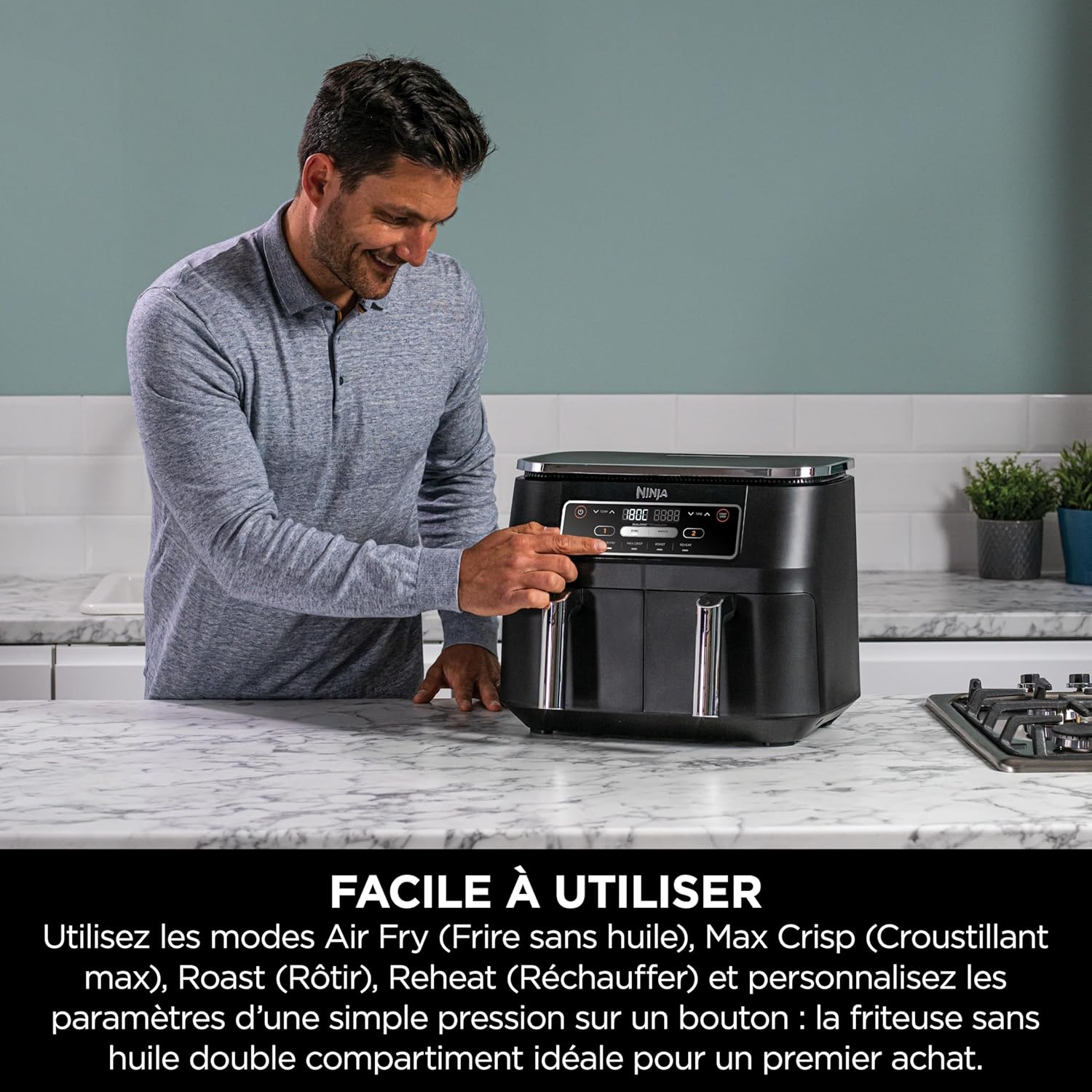 Foodi FlexDrawer Air Fryer,Dual Zone Avec Sparateur Amovible,Grand Tiroir de 10,4 L,7-en-1,Double Zone,Sans Huile,Pices Antiadhsives Compatibles Au Lave-Vaisselle,Noir AF500EU