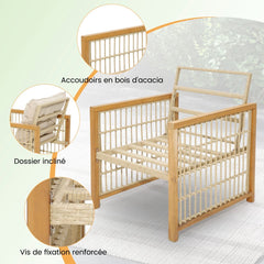 Salon de Jardin avec 1 Table et 2 Fauteuils en Bois d'Acacia et Rotin Anti-UV Pieds Rglables Coussins avec Zip Nautel -
