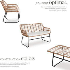 TecTake® Salon de Jardin Extérieur en Poly Rotin 4 Personnes Ensemble Canapé 2 Places 2 Fauteuil Salon et Table de Jardin, Coussins Amovibles Inclus, Amenagement Balcon Terrasse Veranda