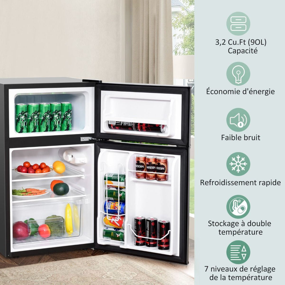 Réfrigérateur Compact Mini-réfrigérateur 90 L Congélateur Séparé avec Design à 2 Portes Fonctionnement Silencieux Blanc/Gris/Noir -