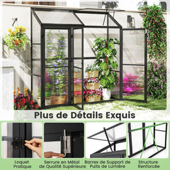 Serre de Jardin Extérieure en Aluminium Serre Mini Walk-in avec Lucarne et 3 Portes Fermables Plaques PC Résistantes au Soleil Noir -