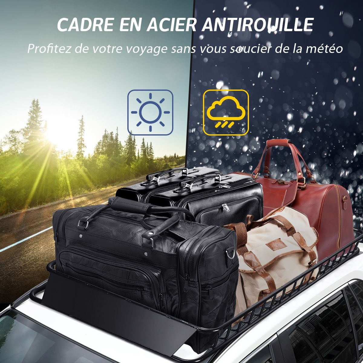 Porte-Bagages de Toit Universel 162 CM avec Capacité de 68 KG Galerie de Toit pour le Voyage et le Rangement Noir -