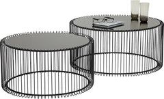 Kare Design Tables Basses Wire, Lot de 2, Noir, Rond, Acier, Plateau de Table en Verre, Diamètre 70/60cm, Style Moderne, Élégante, Table Basse Salon, Deco Intérieur, Décoration Chambre