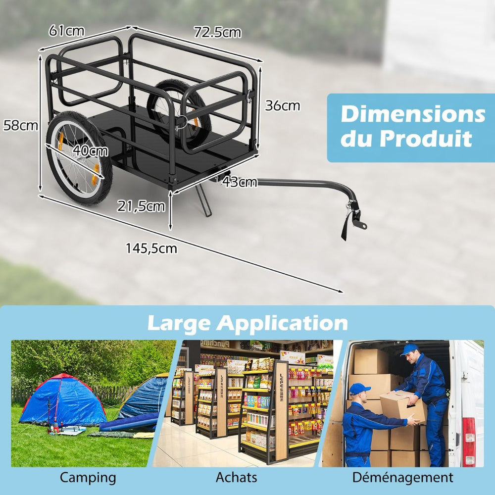 Remorque de Vlo avec Cadre Pliable Charge 55 kg Chariot pour Vlo avec Housse en Tissu Oxford Roues  Air de 40聽cm Rflecteurs Bleu -