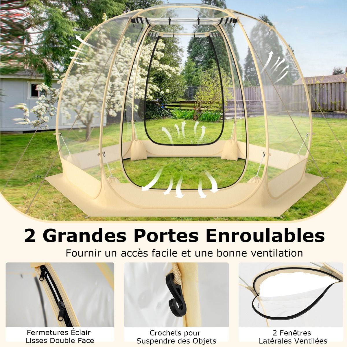 Tente Bulle  Ouverture Instantane pour 6  10 Personnes Tente D么me d'Extrieur 328 x 328 cm Rsistante Aux Intempries Transparent -