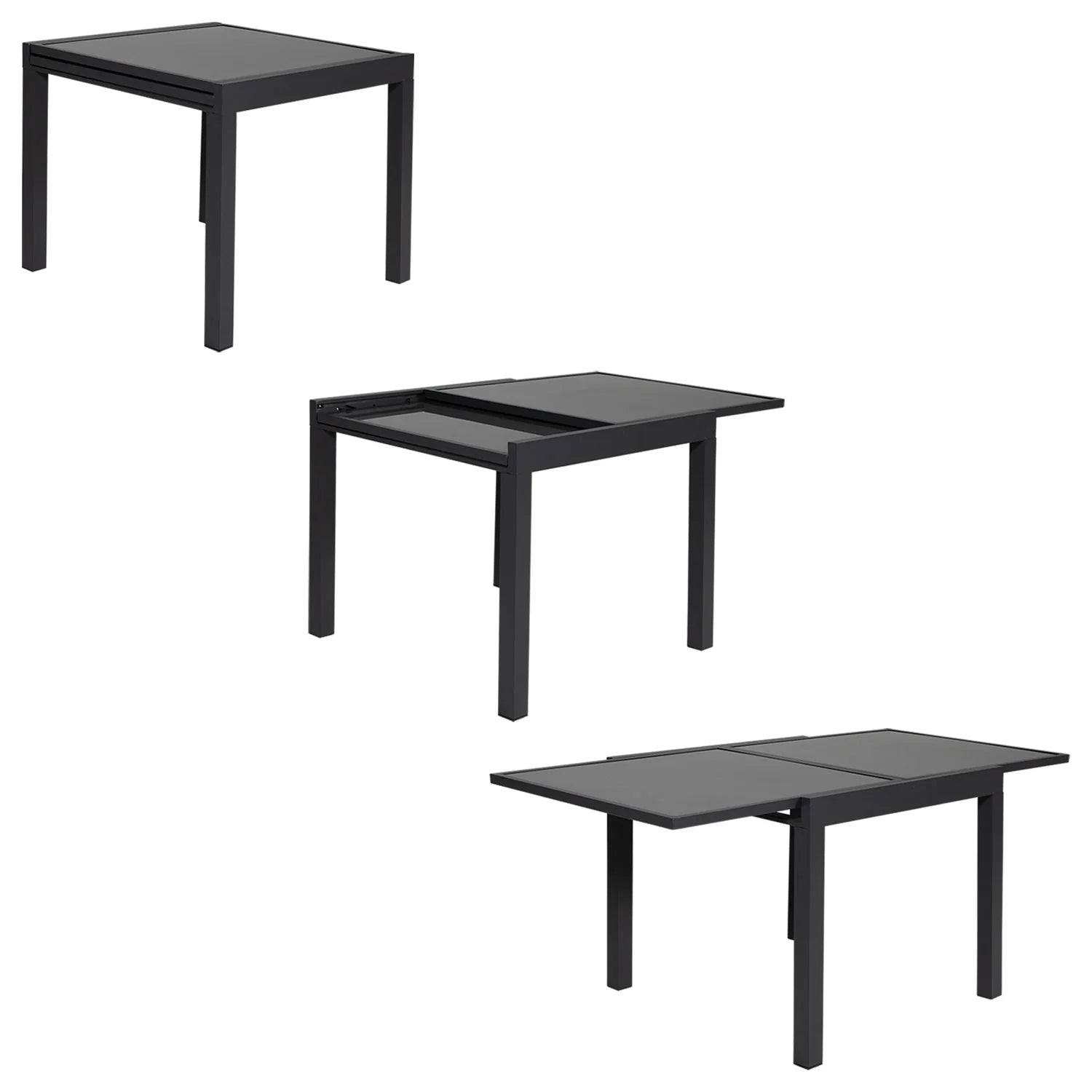 Salon de jardin LAMPEDUSA extensible en textilène gris 8 places - aluminium anthracite -