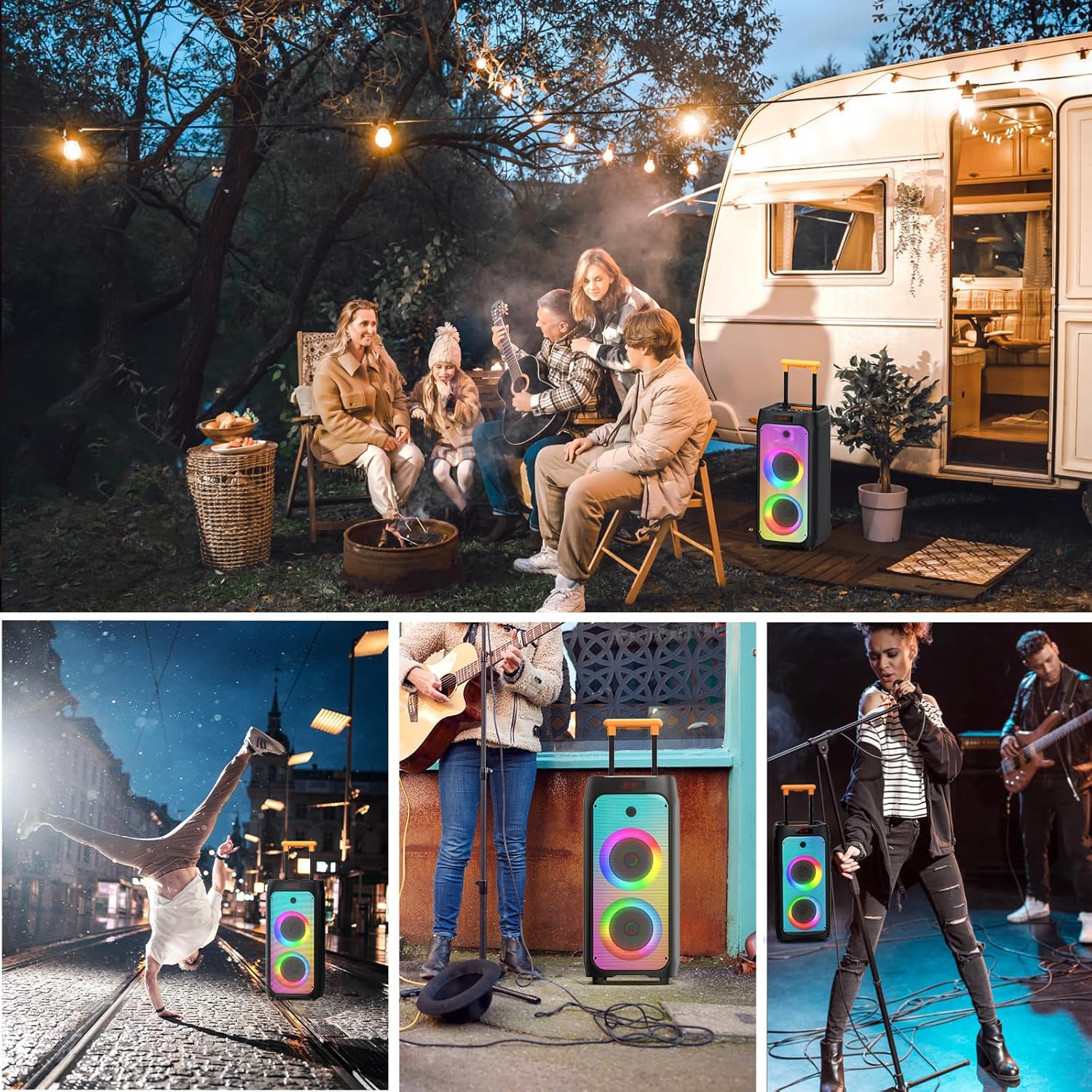JYX Machine Karaoké pour Adultes, Enceinte Karaoké Bluetooth Portable avec 2 Microphones sans Fil, Party Box Idéale pour Les réunions de Famille/Le Camping en Plein Air