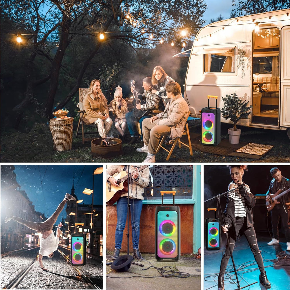 JYX Machine Karaoké pour Adultes, Enceinte Karaoké Bluetooth Portable avec 2 Microphones sans Fil, Party Box Idéale pour Les réunions de Famille/Le Camping en Plein Air