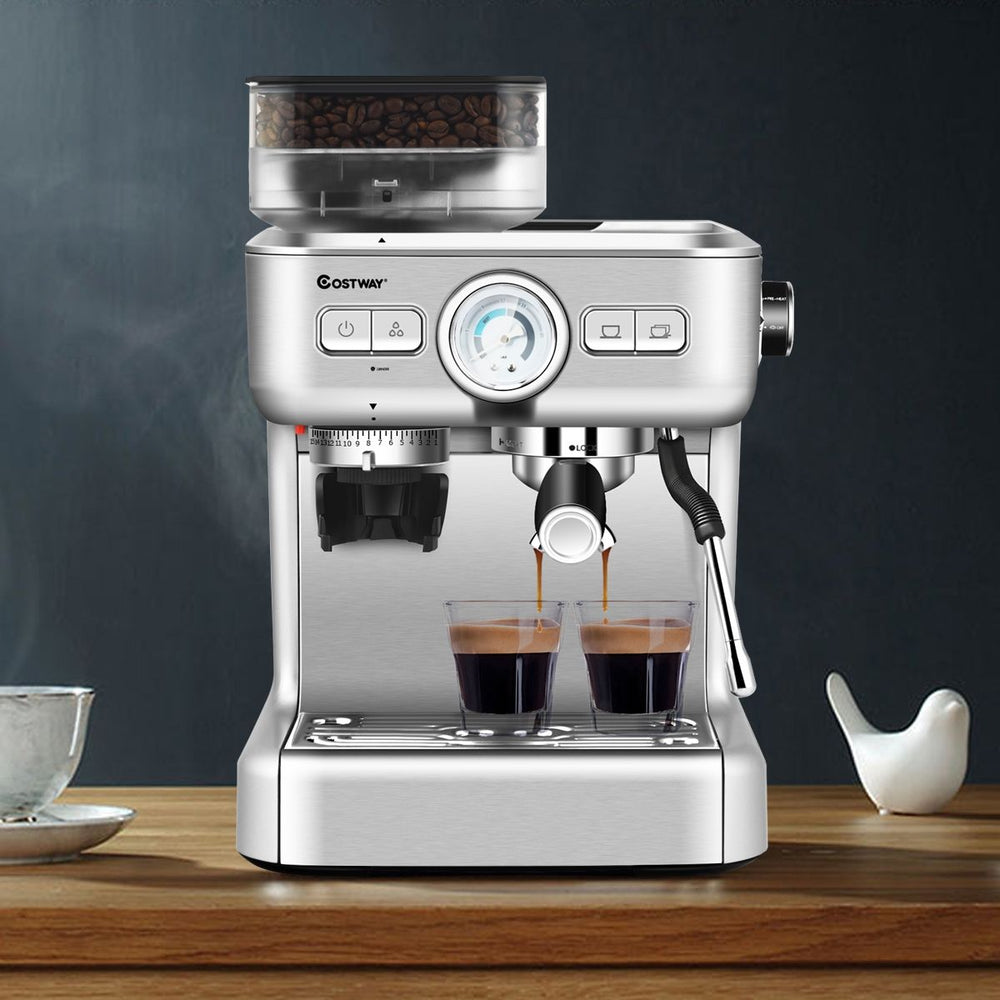 Machine à Café Automatique avec Broyeur à Grains 1350W 30 Niveaux de Poudre de Café Réglables Température Réglable -