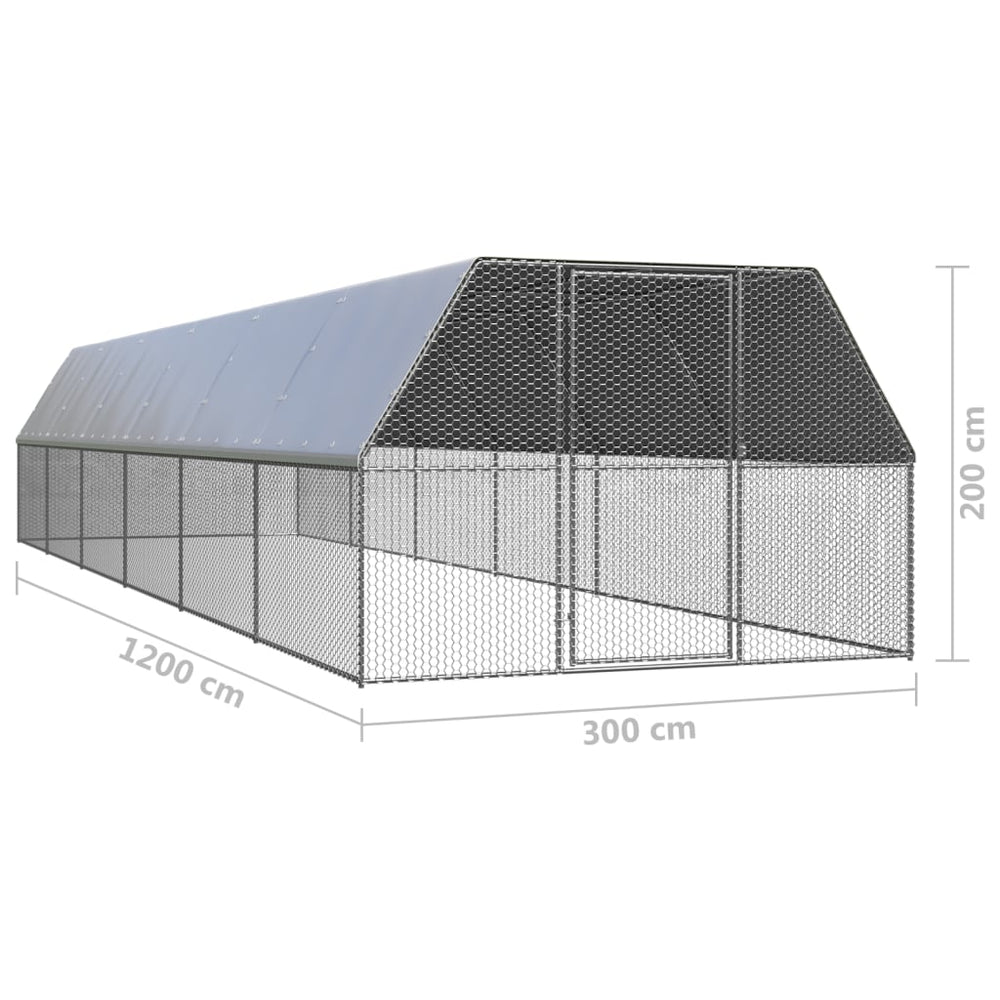 Poulailler d'extrieur 3 x 12 x 2 m acier galvanis toit en PE 02_0001693 -