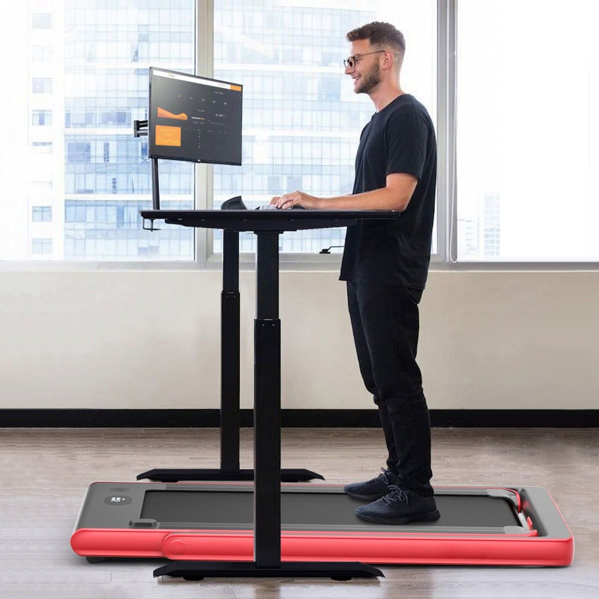 Tapis de Course Pliable 0,75HP Double Affichage LED APP et Télécommande Vitesse Motorisé 12 km/h Surface 40x100cm Rouge -