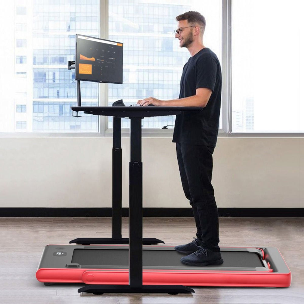 Tapis de Course Pliable 0,75HP Double Affichage LED APP et Télécommande Vitesse Motorisé 12 km/h Surface 40x100cm Rouge -