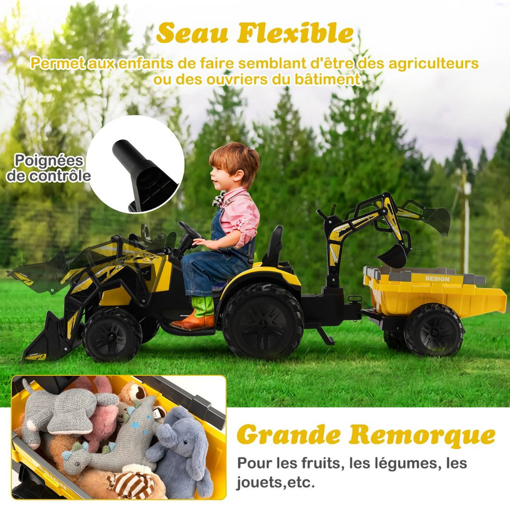 Tracteur Electrique 12 V pour Enfants 3-5 km/h Télécommande MP3 USB Vert/Jaune -
