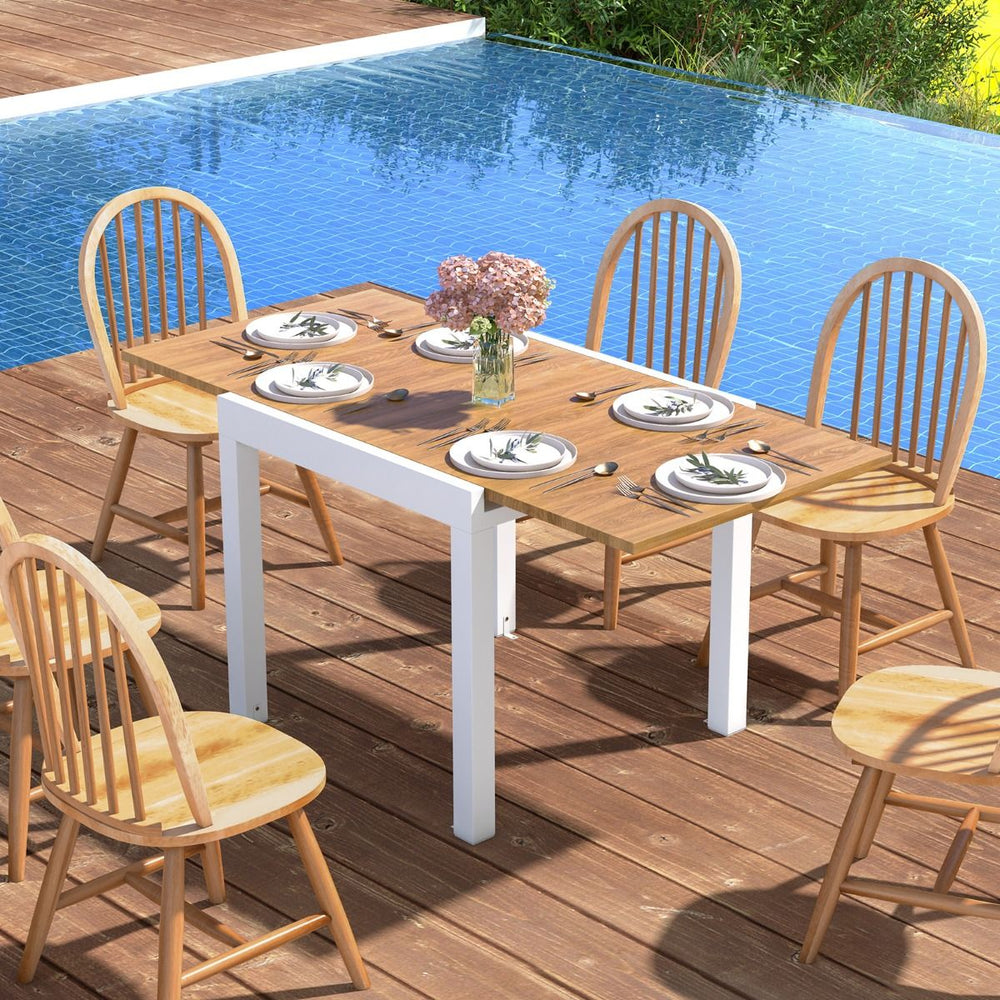 Table de Jardin Extensible en Aluminium Ajustable de 80 à 160 CM Table à Manger Rectangulaire pour 4-6 Personnes Gris/Naturel -