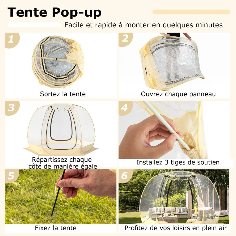 Tente Bulle  Ouverture Instantane pour 6  10 Personnes Tente D么me d'Extrieur 328 x 328 cm Rsistante Aux Intempries Transparent -