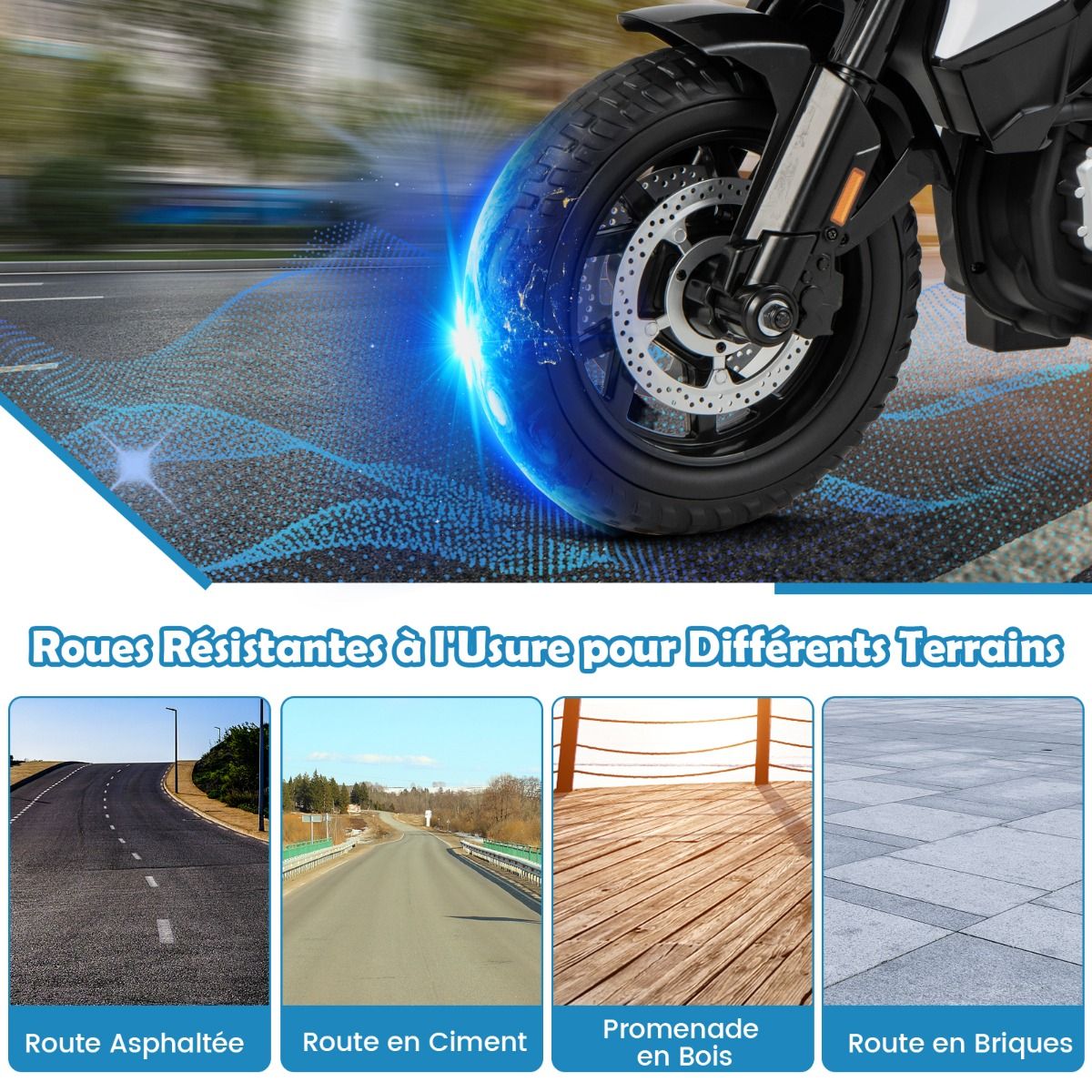 Moto lectrique 12V/7AH pour Enfants 6km/h Modle Policier avec Klaxon Musique Sirne Phares pour 3-8 Ans -