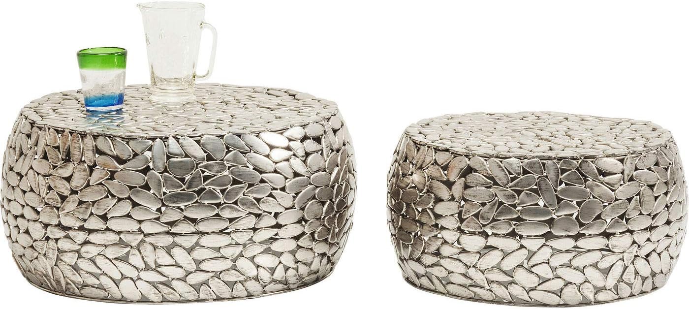 Kare Design Table Basse Pebbles Deluxe, Acier, Argent, Diamètre 66 / 56 cm, Table Basse Salon lot de 2, Meuble, Deco Intérieur, Decoration Chambre, Maison