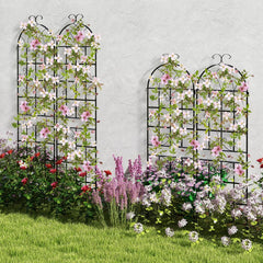 Lot de 4 Treillis de Jardin en Métal 180 x 50 cm Clôture Décorative pour Plante Grimpante Grille Fleurs Antirouille pour Jardin Cour Patio Noir -