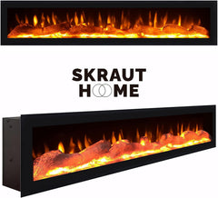 Skraut Home | Meuble TV | Banc Télé | Grand Espace de Rangement | 150x57x35cm | pour Les TV jusqu'à 65" | Cheminée électrique | Design Industriel | Style Moderne | Chêne
