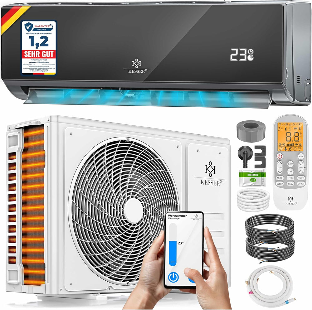 KESSER® Climatisation SET réversible - Climatiseur avec fonction WiFi/Application - Refroidissement A++/ Chauffage A+ Fluide réfrigérant R32 - Écran LCD Split 9000 BTU/h / 2600 Watt - Anthrazit